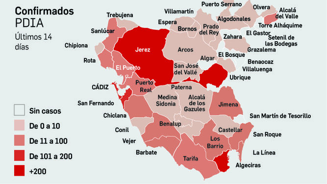 El mapa del coronavirus en la provincia de Cádiz