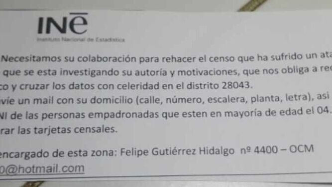 Este es el tipo de documento que imita el Censo Electoral de Madrid