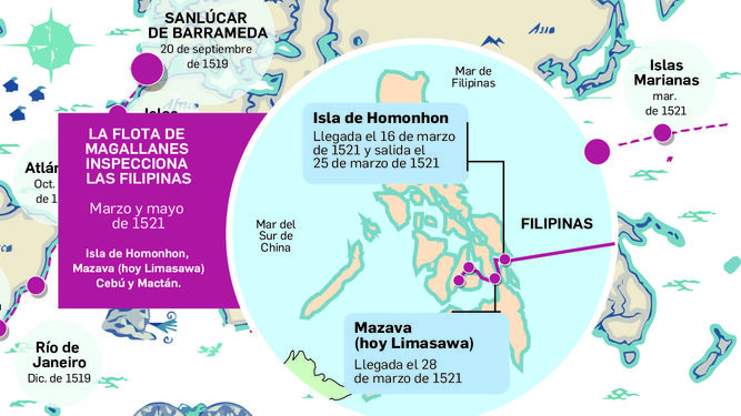 La flota de Magallanes inspecciona las Filipinas.