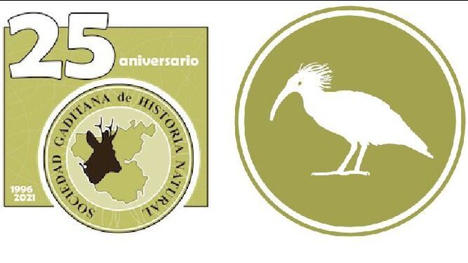 Logo del 25 aniversario de la Sociedad Gaditana de Historia Natural y el del proyecto de reintroducción del Ibis eremita.