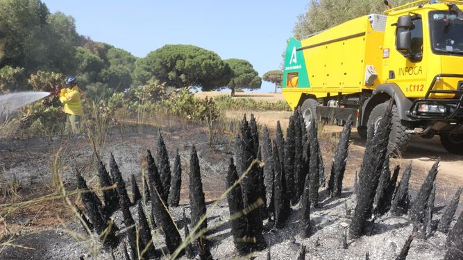 Uno de los nuevos camiones de la flota, en un incendio reciente en Puerto Real.