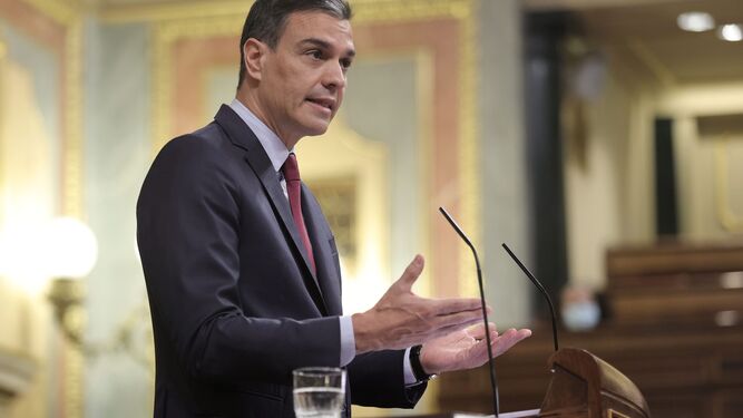 Pedro Sánchez, durante su comparecencia en el Pleno.