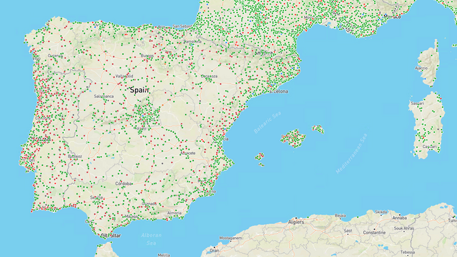 Mapa de todos los puntos de recarga de coche eléctrico en España