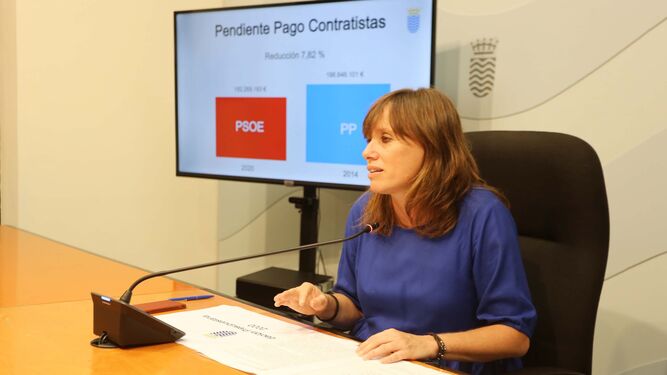 Laura Álvarez, en la rueda de prensa de hoy para detallar la liquidación del presupuesto municipal de 2020.