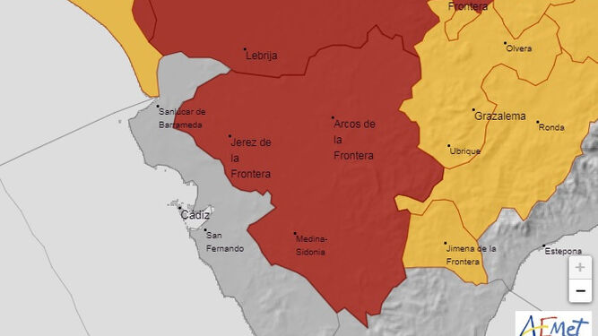 Dos tercios de la provincia de Cádiz estarán en alerta roja y amarilla