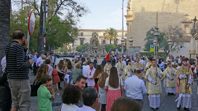 La Virgen del Rosario de Montañeses en la procesión del pasado año de 2019.