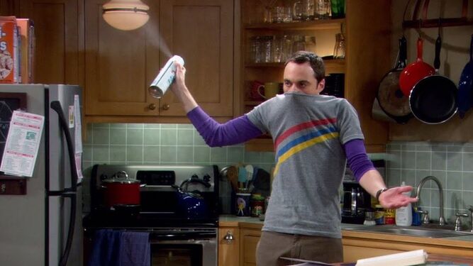 Sheldon Cooper desatado en su precaucación ante los gérmenes hace quince años en 'Big Bang'