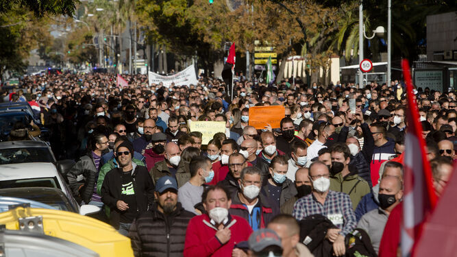 Manifestación durante la huelga del metal en Cádiz
