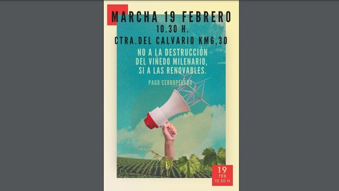 Cartel de la convocatoria de la marcha en defensa del viñedo histórico de Jerez.