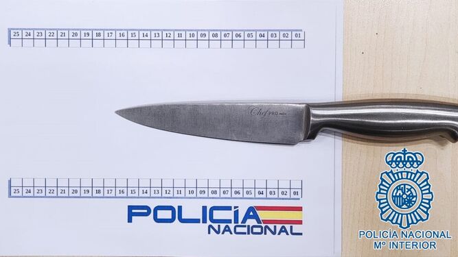 Cuchillo de cocina que portaba el presunto autor de un robo a un ciudadano de Malta que había venido al Festival Flamenco de Jerez.