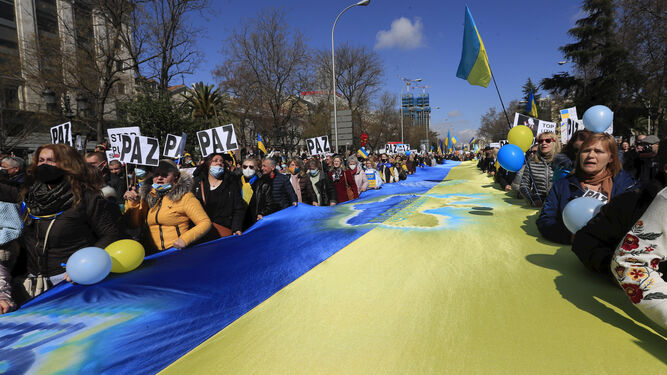 La marcha por la paz y contra la guerra en Ucrania convocada el pasado domingo en Madrid.
