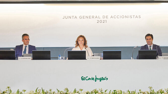 Víctor del Pozo y Marta Álvarez, a la izquierda, en la última junta general de accionistas de El Corte Inglés.