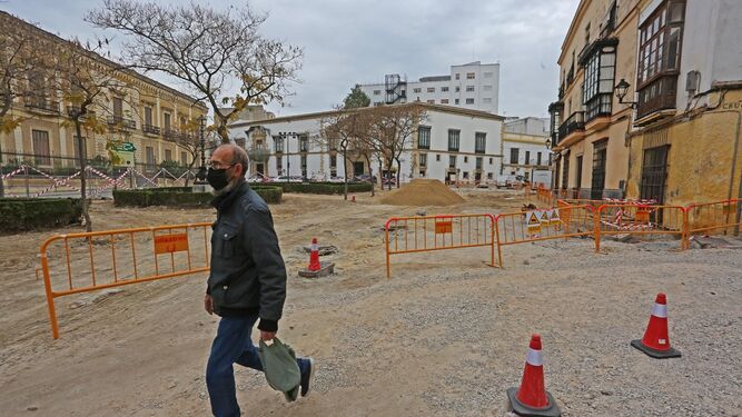 La plaza del Arroyo durante las obras en febrero de este año