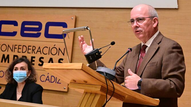 El presidente de la CEC, Javier Sánchez Rojas, durante la asamblea de la patronal.