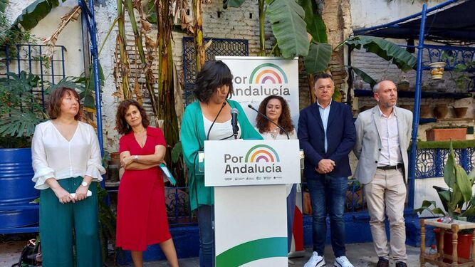 Los dirigentes de Por Andalucía, esta mañana en Sevilla.