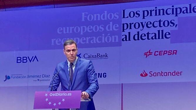 Pedro Sánchez en las jornadas sobre los fondos europeos de recuperación que organizó "elDiario.es".