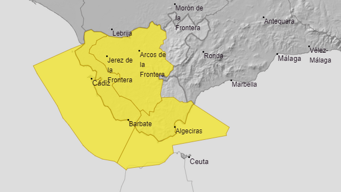 Zonas afectadas por la alerta amarilla por viento de levante este viernes.
