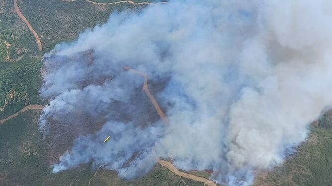 Vista aérea del incendio declarado en Sierra Bermeja