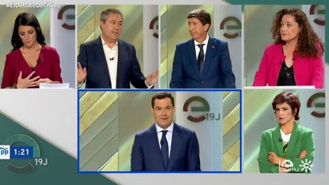 Pantalla partida con los distintos candidatos del debate electoral en Canal Sur