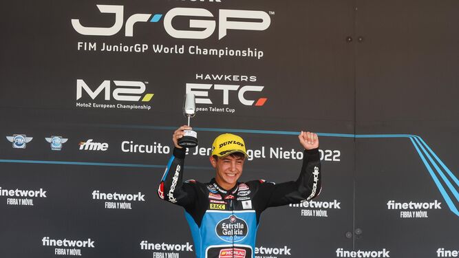 José Antonio Rueda celebra su triunfo en la segunda carrera FIM JuniorGP.