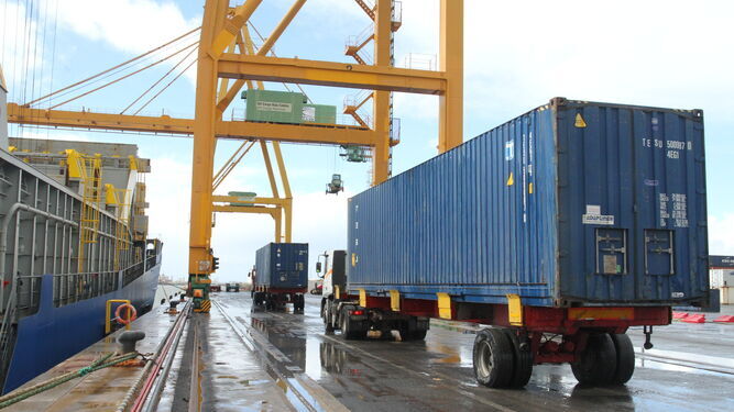 Camiones de mercancías para su exportación en uno de los puertos andaluces
