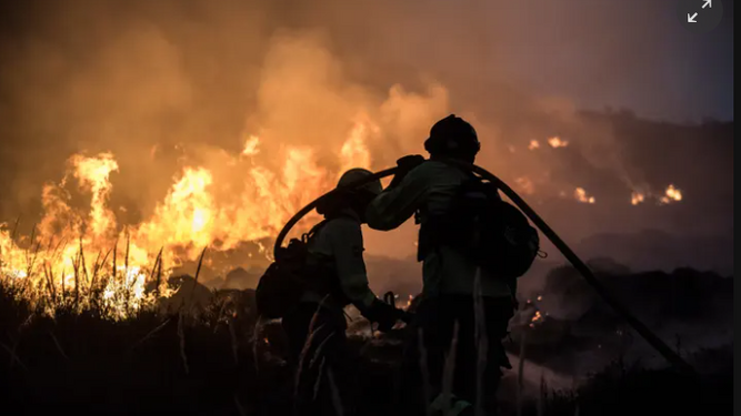 Bomberos trabajando en la extinción de un incendio