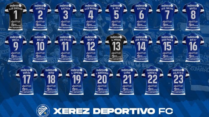 Dorsales de los jugadores del Xerez DFC para la temporada 22/23.