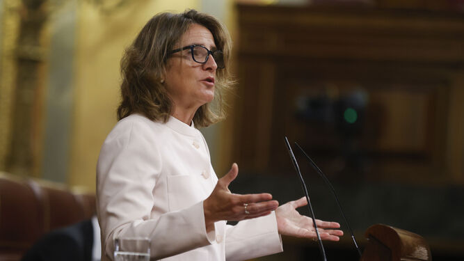 La ministra de Transición Ecológica, Teresa Ribera interviene durante la sesión de control al gobierno celebrada este miércoles en el Congreso.
