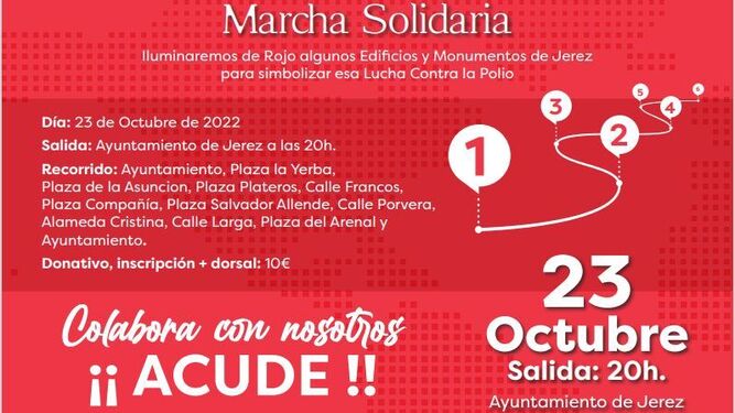 Detalle del cartel anunciador de la marcha solidaria contra la polio.