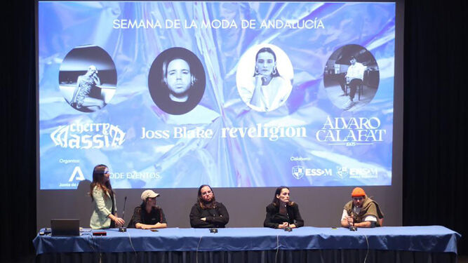 Los diseñadores andaluces Álvaro Calafat, Cherry Massia, Reveligion y Joss Blake, participan en la mesa redonda en la sesión de apertura de la XVIII edición de la Semana de la Moda de Andalucía.