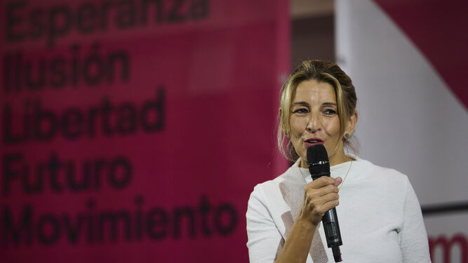 Yolanda Díaz, durante presentación de la plataforma Sumar este jueves en Pamplona