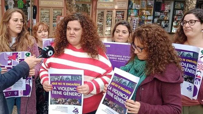 Compañeras de la Red de Feminismo de IU Cádiz, en plaza de la Yedra, este 25-N.