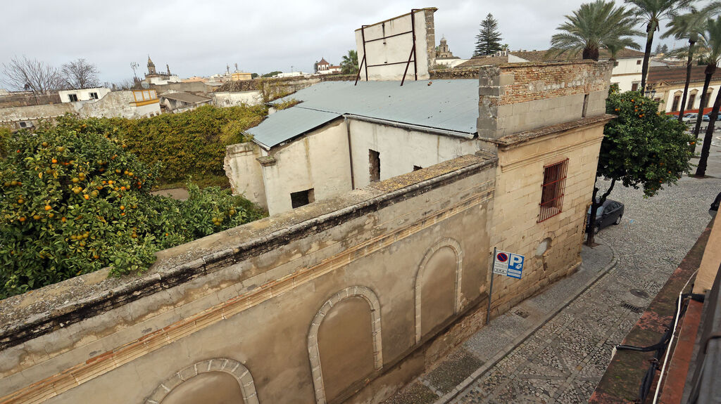 Se derrumba uno de los muros del interior del Palacio Riquelme en Jerez