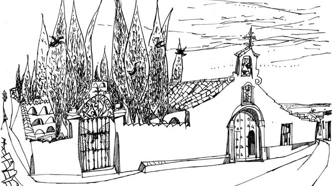 Dibujo de la ermita de San Sebastián realizado por José Caballero.