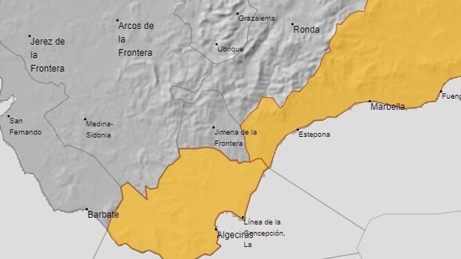 zonas de las provincias de Cádiz y Málaga con alerta naranja