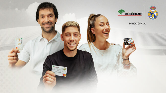 Imagen de la campaña de Unicaja Banco sobre la Tarjeta Real Madrid.