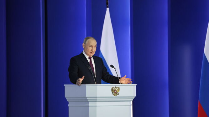El presidente ruso, Vladimir Putin, durante el discurso sobre el estado de la nación.