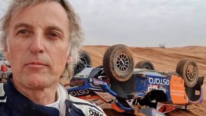 Jesús Calleja en su abandono en el rally Dakar