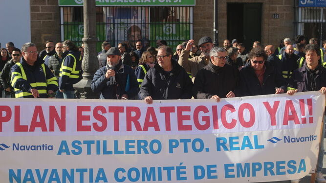 Concentración de Trabajadores de Navantia a principios de este mes de marzo en Puerto Real