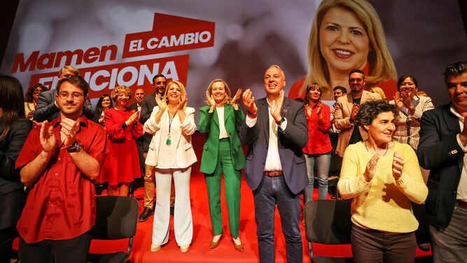 Mamen Sánchez, Nadia Calviño y Juan Carlos Ruiz Boix, en la presentación de la candidatura del PSOE a las municipales.