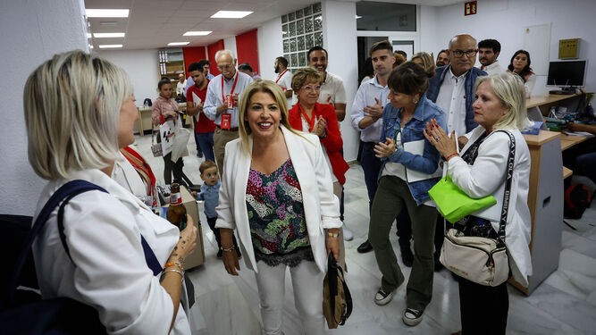 Mamen Sánchez, el pasado domingo en la sede del PSOE tras conocer los resultados electorales.