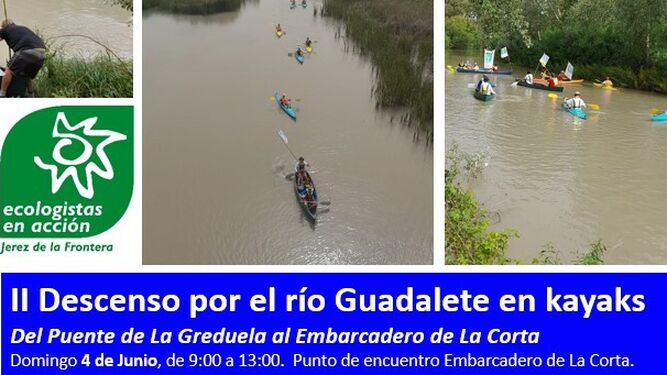 Detalle del cartel del Descenso por el río Guadalete en kayaks.