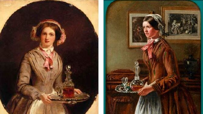 De izquierda a derecha, la original de William Powell Frith, 1851; y la versión de Rebecca Salomón, c. 1853.