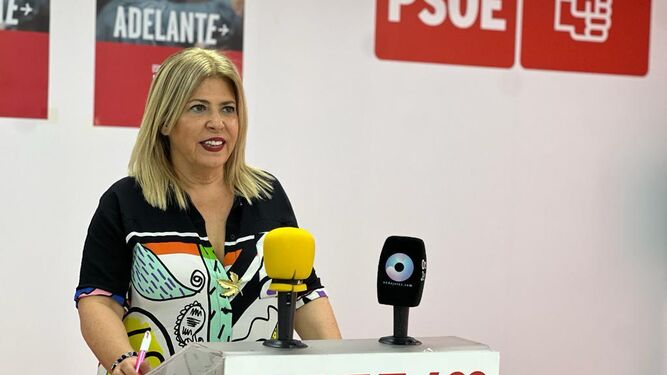 Mamen Sánchez, en la rueda de prensa de este jueves en la sede del PSOE.