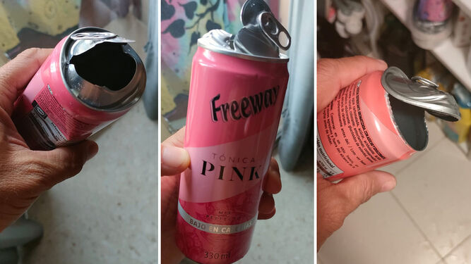 Imagen de tres  latas de tónica Freeway Pink de Lidl tras las  explosiones