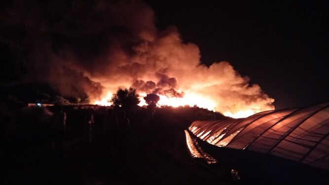 Incendio en el asentamiento de Palos de la Frontera, la noche del domingo.