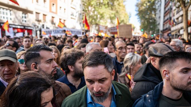 Santiago Abascal, este domingo en la manifestación en Ferraz contra la amnistía