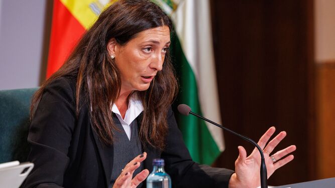 La consejera de Igualdad, Loles López, durante la rueda de prensa tras el Consejo de Gobierno.