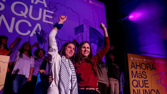 Motero e Ione Belarra durante el acto de Podemos en Madrid
