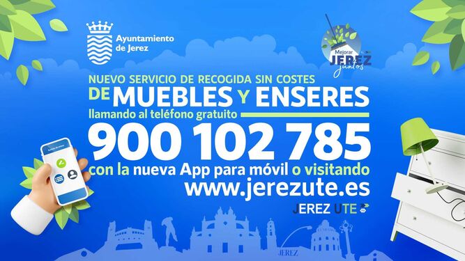 Cartel anunciando la renovación del servicio de recogida de muebles y enseres en Jerez